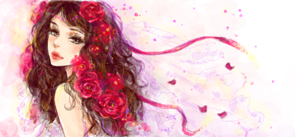Девушка с цветочными волосами рисунок
