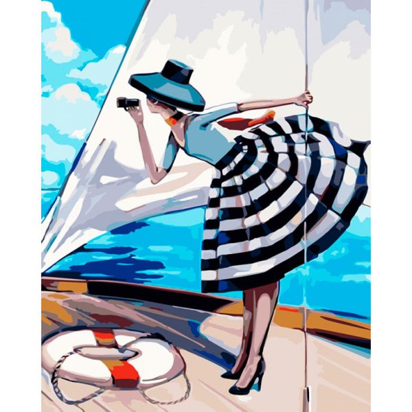 Рисунок девушки в полосатой кофте