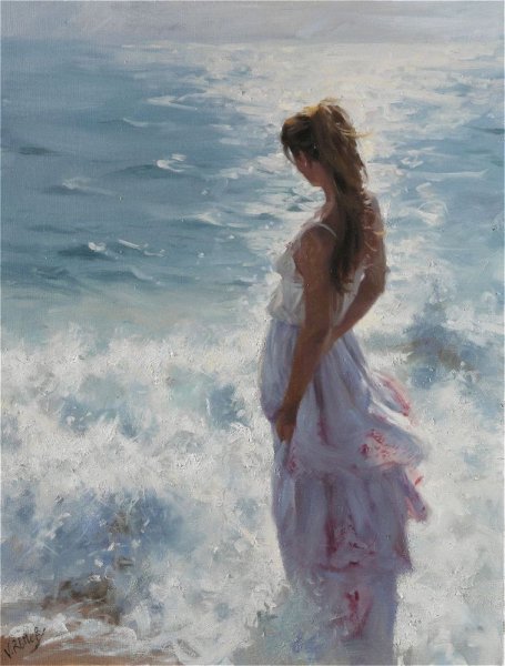Девушка на пляже живопись