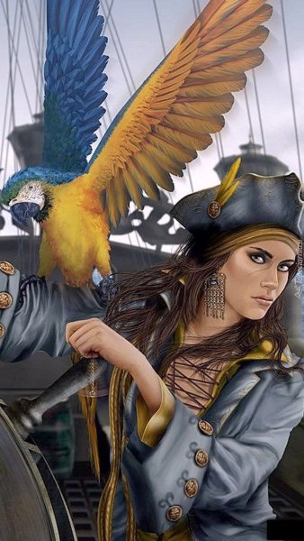 Пират с попугаем на плече