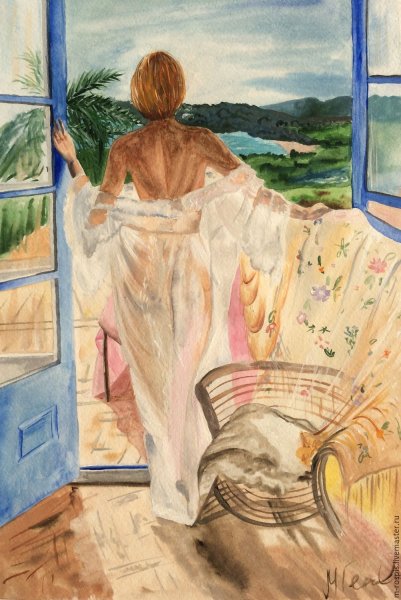 Девушка на балконе картина