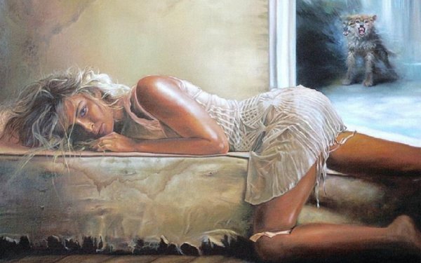 Картина девушка лежит