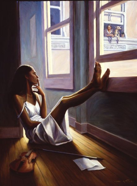 Художник Марк Келлер девушка у окна