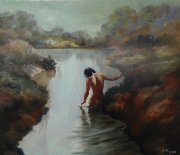 Купающиеся в озере живопись