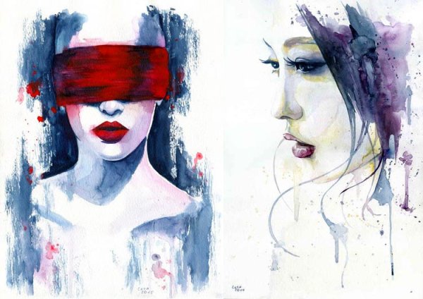 Девушки акварелью современные