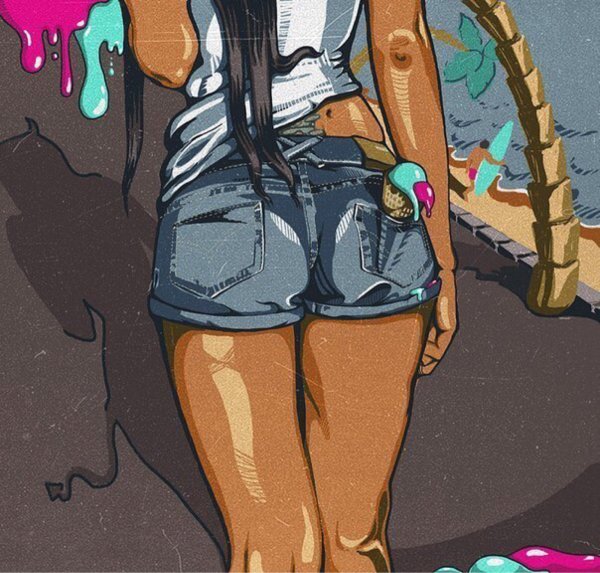 Девушка в шортах арт