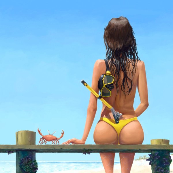 Девушка на пляже арт