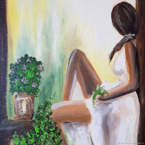 Девушка на террасе картина