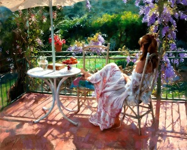 Картины Висенте Ромеро Редондо утро на террасе
