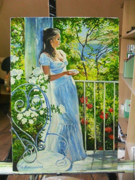 Девушка на террасе картина