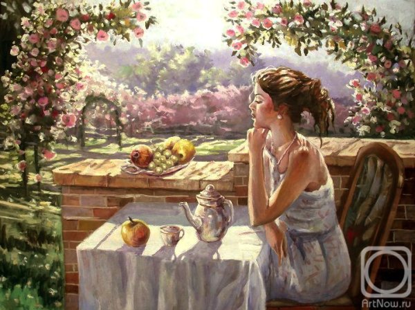 Утренний чай в саду живопись