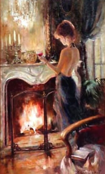 Женщина у камина живопись