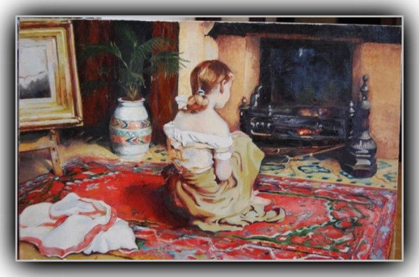 Женщина у камина живопись