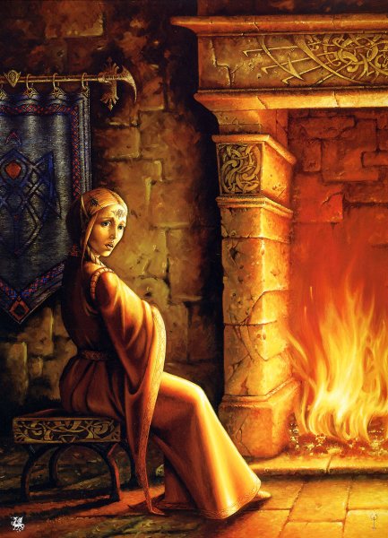 Девушка у камина