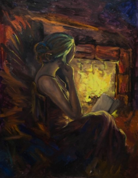 Девушка у камина живопись