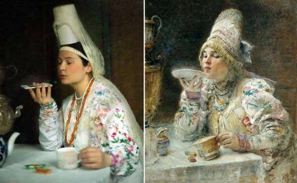 Константин Маковский за чаем