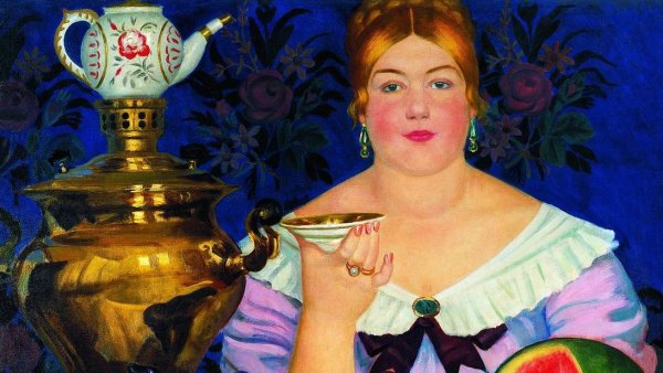 Кустодиев Купчиха пьющая чай