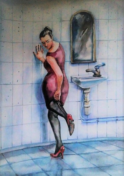 Женщина надевающая колготки Анастасия Нильская