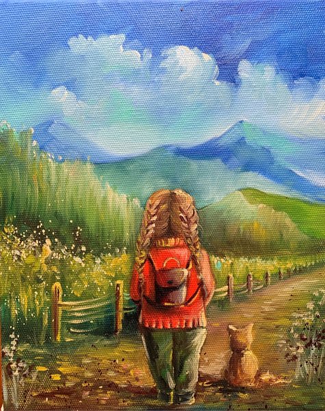 Девушка в горах живопись