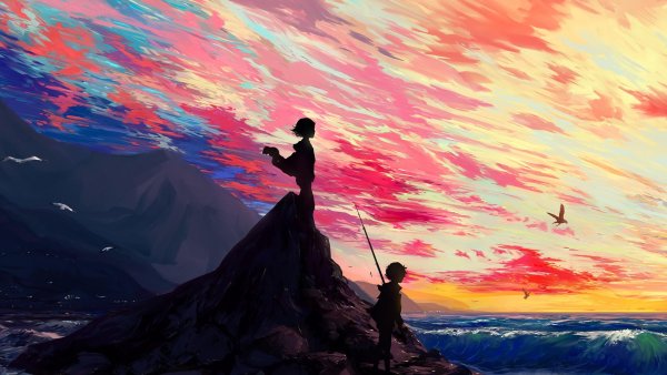 Человек на вершине горы арт