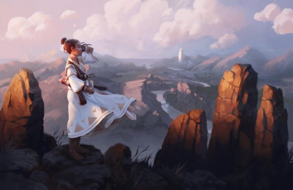 Девушка в горах арт