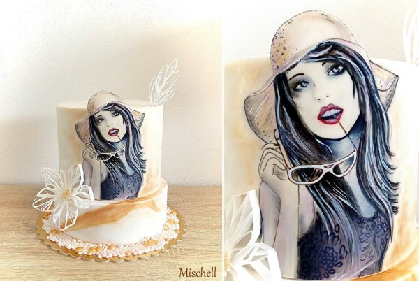 Девушка с тортом рисунок