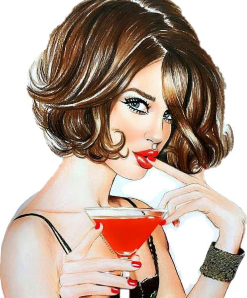 Рисованная девушка с бокалом