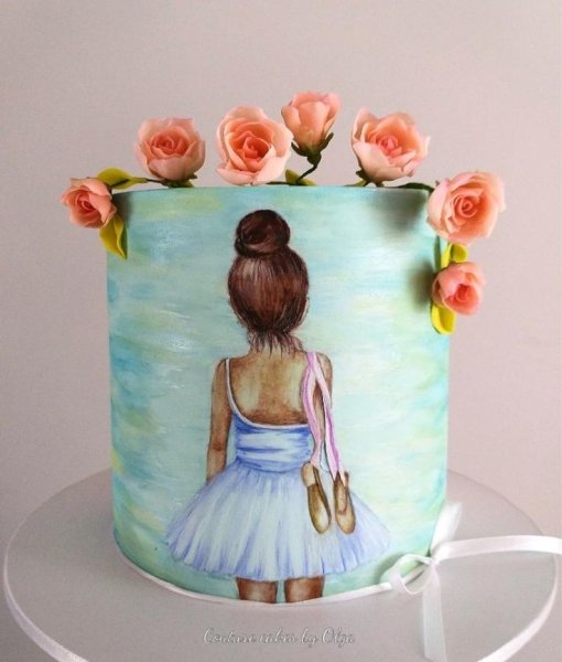 Девушка с тортом рисунок