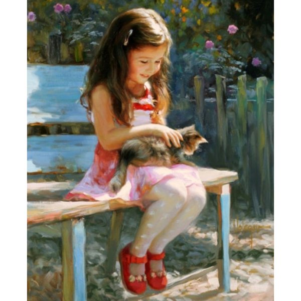 Девочка с котенком картина Владимира Волегова