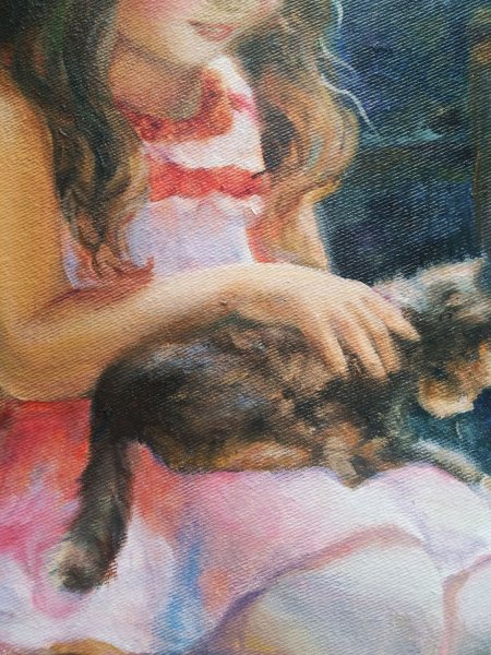 Девочка с котиком картина