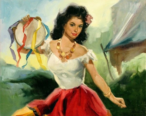 Картина цыганка с бубном