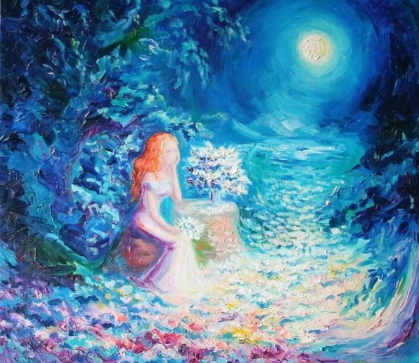 Девочка и звезды живопись