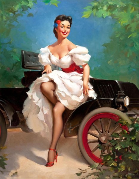 Художник Джил Элвгрен автомобиль и девушка
