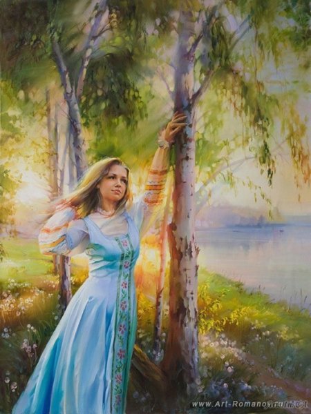 Девушка у березы картина