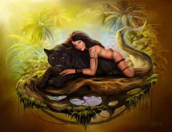 Картина женщина с пантерой