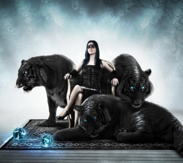 Красивая пантера и девушка