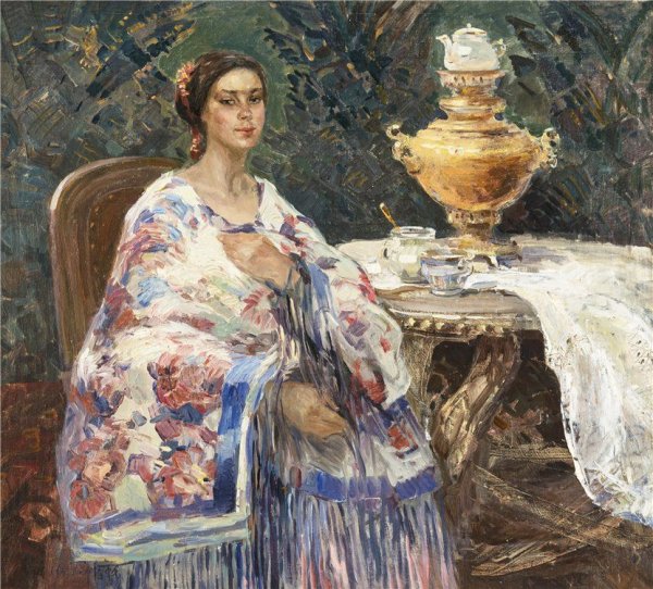 Девушка с самоваром картина