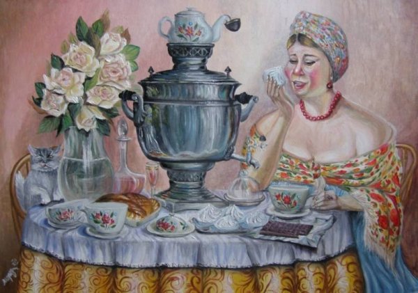 Чаепитие с самоваром живопись