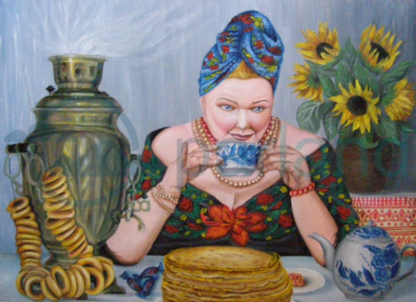Купчиха у самовара картина
