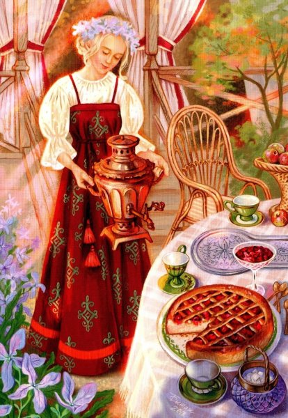 Константин Маковский за чаем 1914