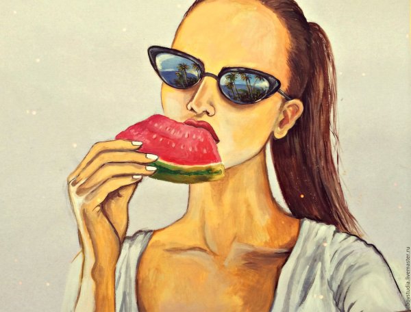 Нарисованная девушка с арбузами