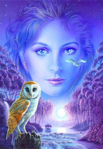 Женщина и Сова живопись