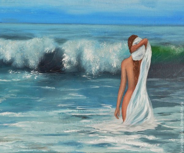 Картина маслом девушка в волнах