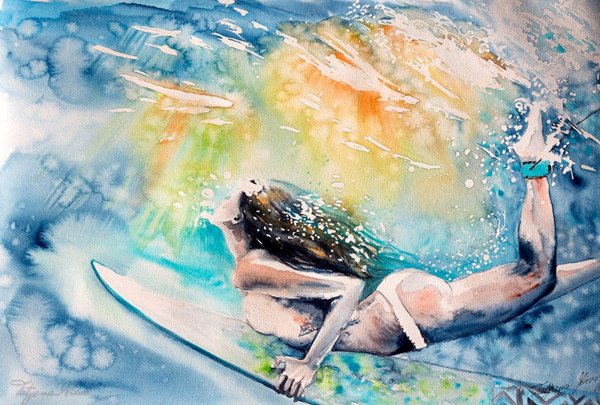 Серфинг акварель