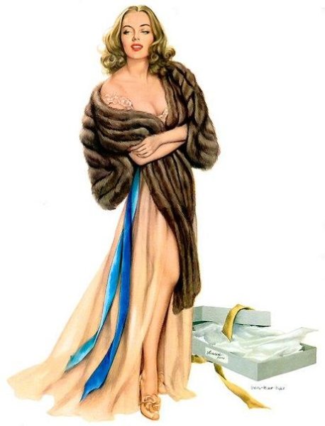 Девушка в шубе и купальнике