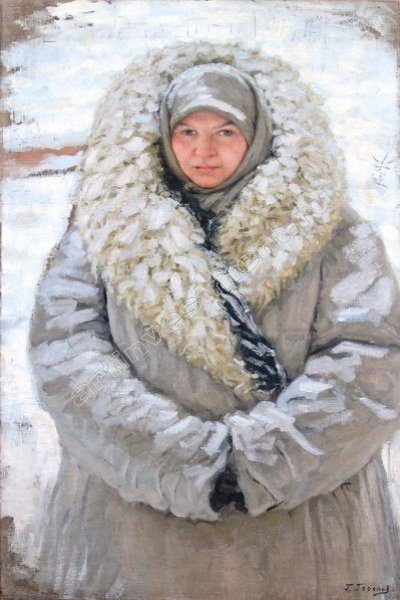 Нарисованная девушка в шубе