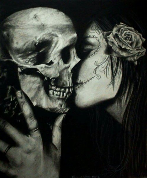 Череп с двумя девушками