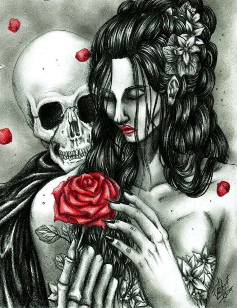 Девушка с черепом арт