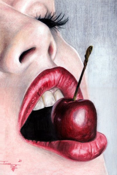 Губы с вишенкой картина
