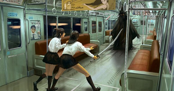 Аниме девушка в метро